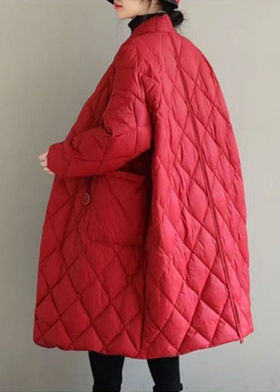 Red Warm Fine Cotton Filled Women Witner Coats Rhombic Plaid Solid - Down Jackets - DYAVOR®