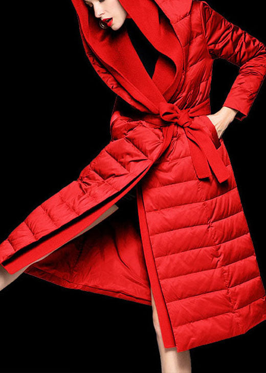 Red hooded Patchwork slim fit Winter Duck Down Coats - Down Jackets - DYAVOR®