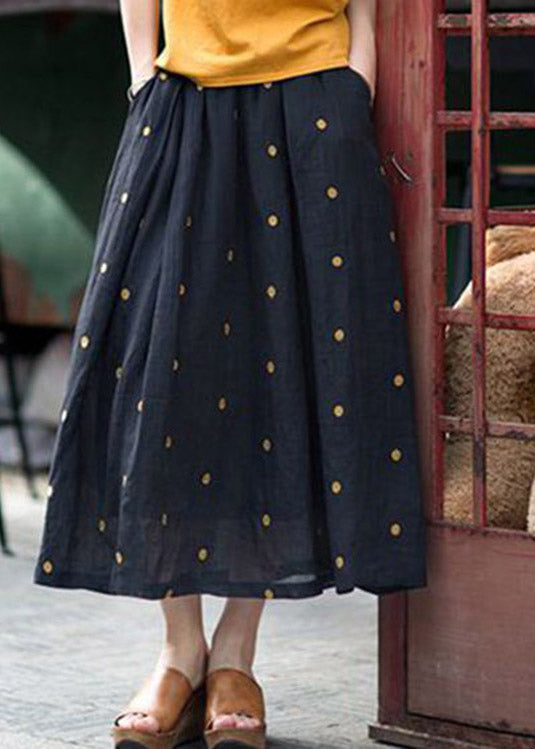 Retro Chocolate Dot Print Pockets Linen Skirt Summer - Skirts - DYAVOR®