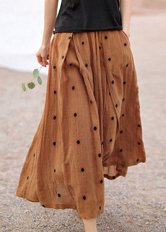 Retro Chocolate Dot Print Pockets Linen Skirt Summer - Skirts - DYAVOR®