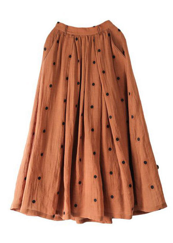 Retro Chocolate Dot Print Pockets Linen Skirt Summer - Skirts - DYAVOR®