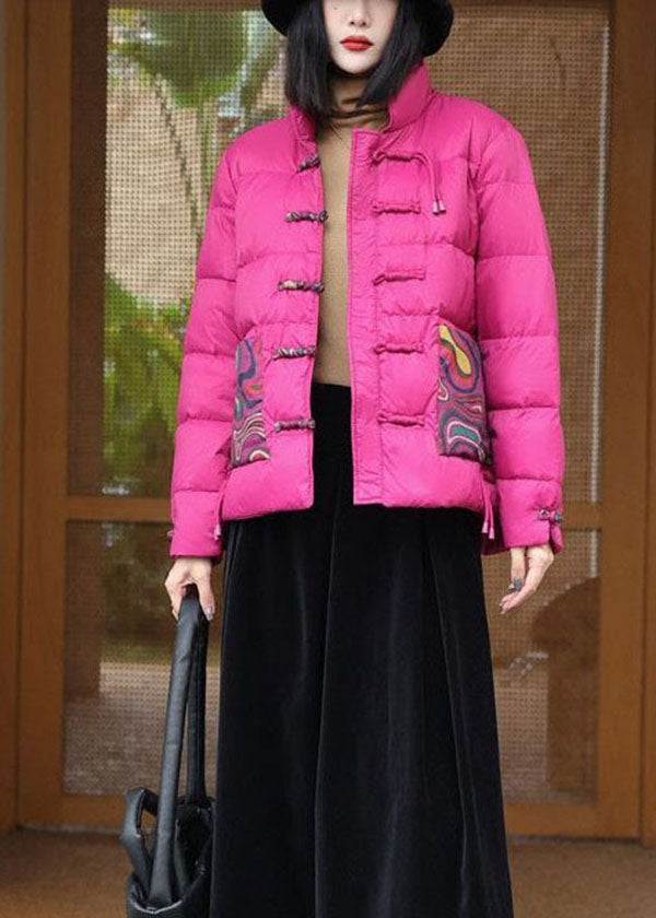 Rose Oriental Button Duck Down Canada Goose Jacket Stand Collar Winter - Down Jackets - DYAVOR®