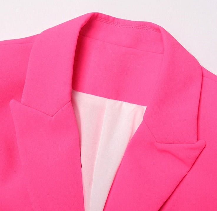 Brilliant Rose Blazer-Dress with Pearl Belt - - DYAVOR®
