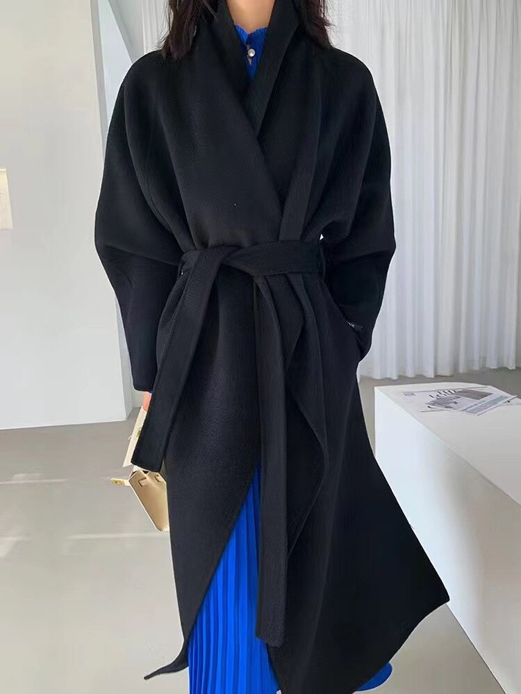 Women Autumn Winter Double Faced Trench Coat for Women's Wool Large Lapel Classic New Water Ripple Coats Jackets - - DYAVOR®