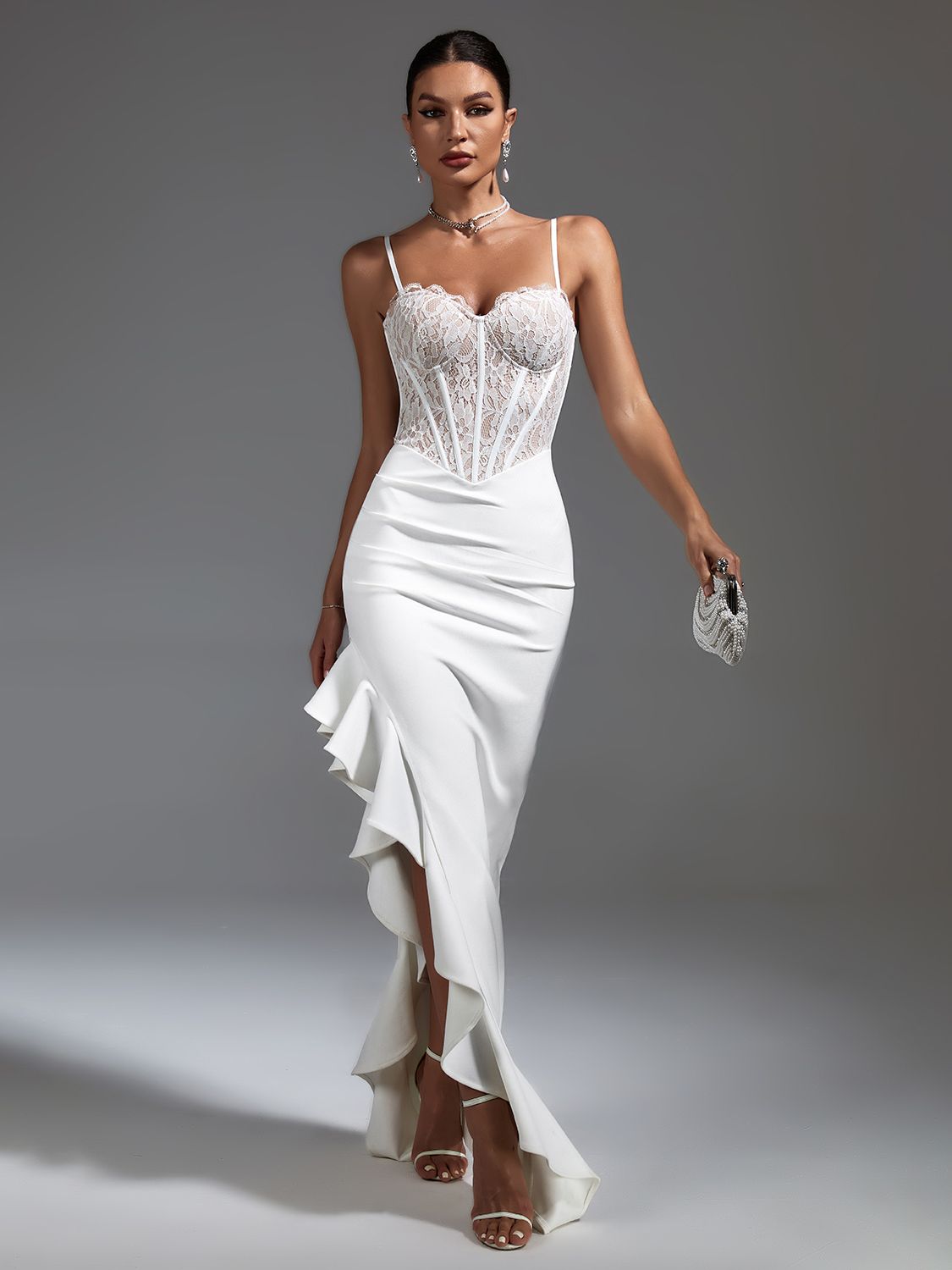 White Lace Ruffle Party Dress - Dresses - DYAVOR®
