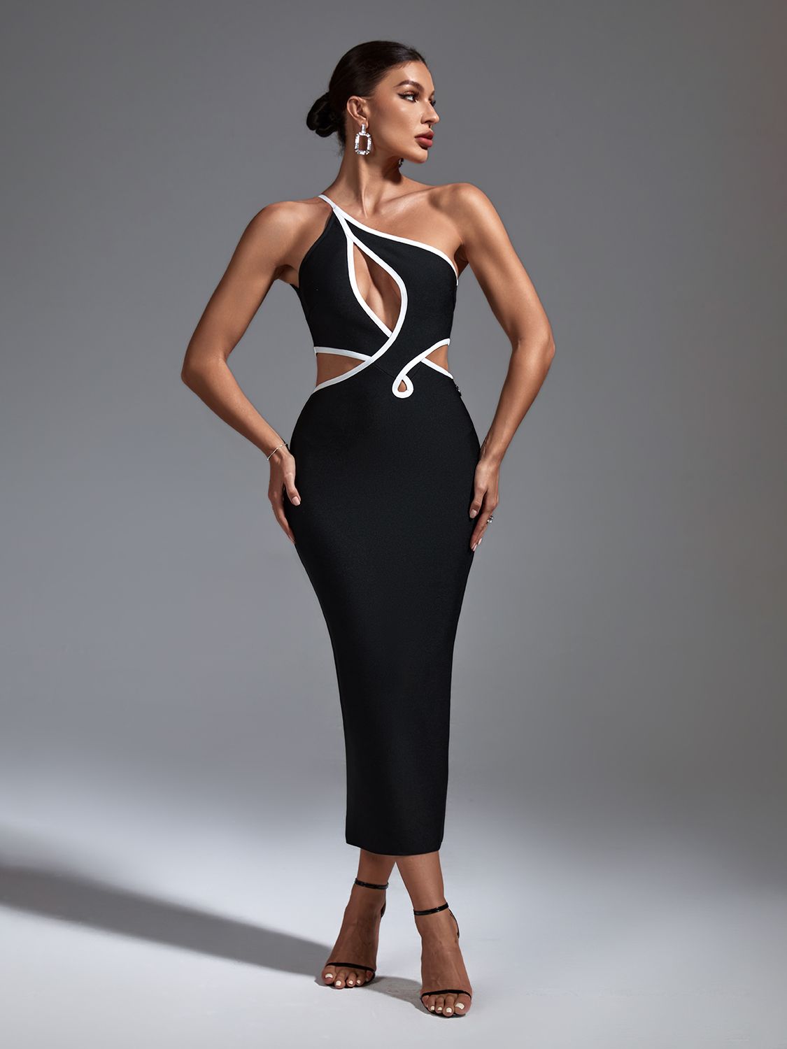 Sleek Black Cut Out Midi Dress - Dresses - DYAVOR®