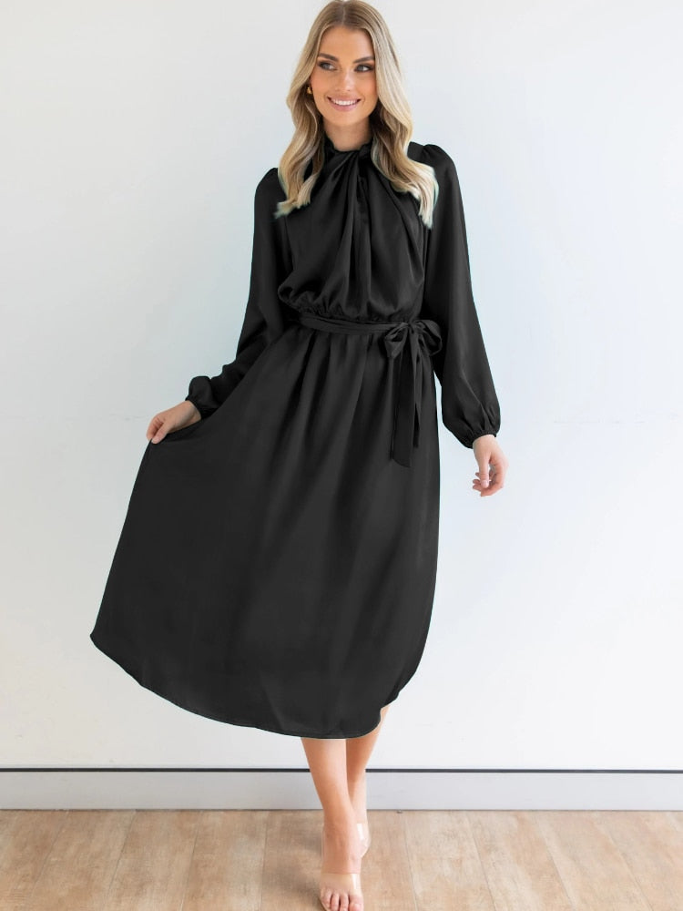 Satin Elegant French Dress Stylish Temperament Long Sleeve Skirt Banquet Dress Formal Occasion Dresses 2023 New Women Clothing - - DYAVOR®