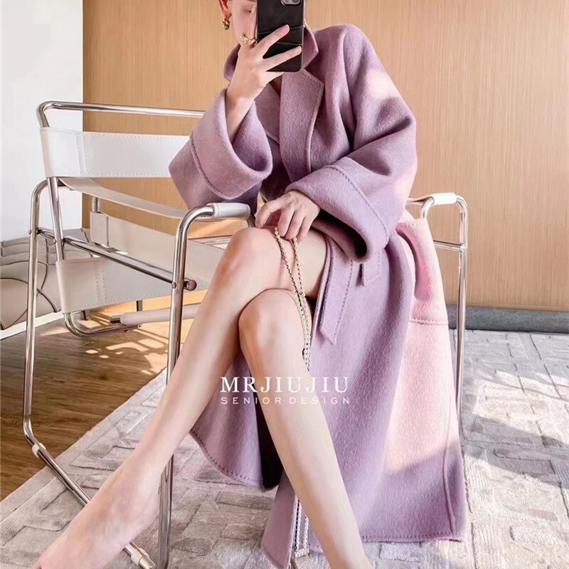 Women Autumn Double-sided Wool Coats and Jackets Women High-end Handmade Trench Coat Women Mulberry Silk Long Coat for - - DYAVOR®