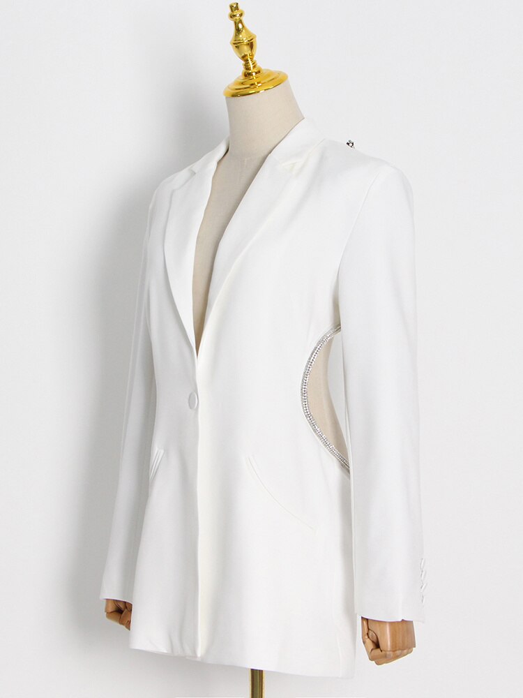White Backless Diamond Blazer - - DYAVOR®