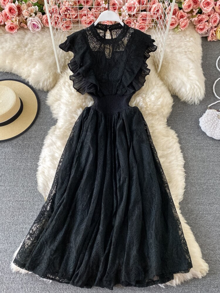 Party Dresses 2023 New Fashion Round Neck Lace Dress Long Sleeve Elegant Long Dress Formal Occasion Dresses Woman Clothing Robe - - DYAVOR®