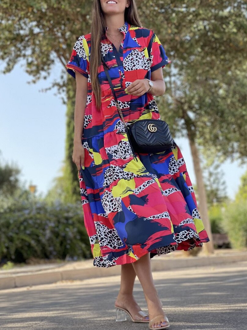 Dresses for Women 2023 Summer Print Dress Fashion Oversized Loose Short Sleeve Long Dress Elegant and Pretty Women's Dresses - - DYAVOR®