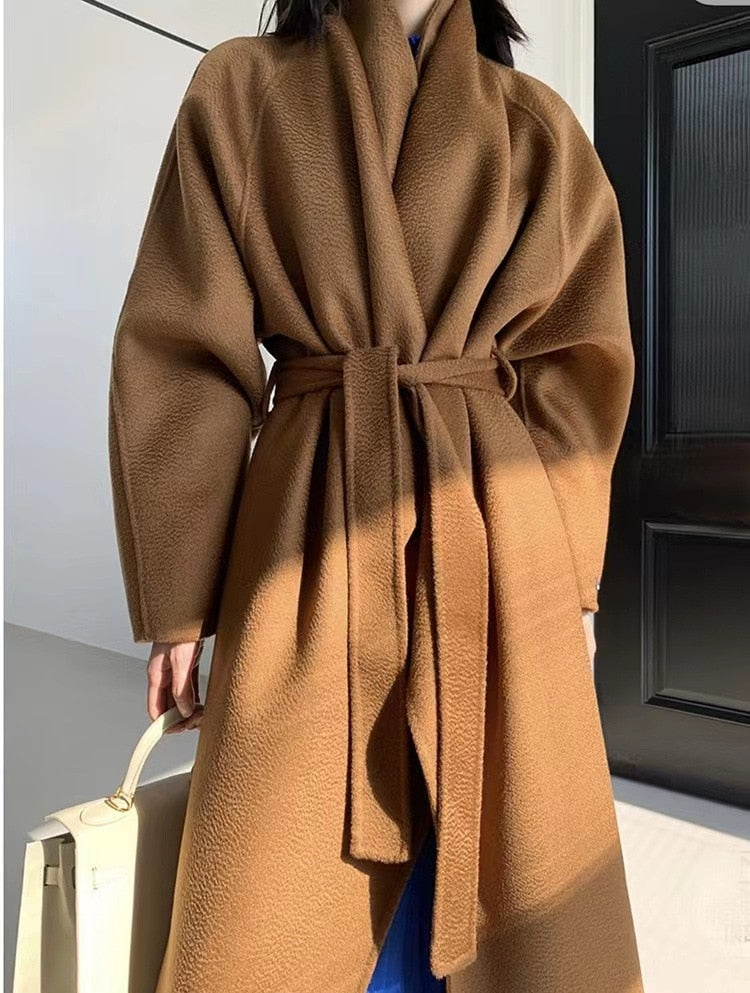 Women Autumn Winter Double Faced Trench Coat for Women's Wool Large Lapel Classic New Water Ripple Coats Jackets - - DYAVOR®