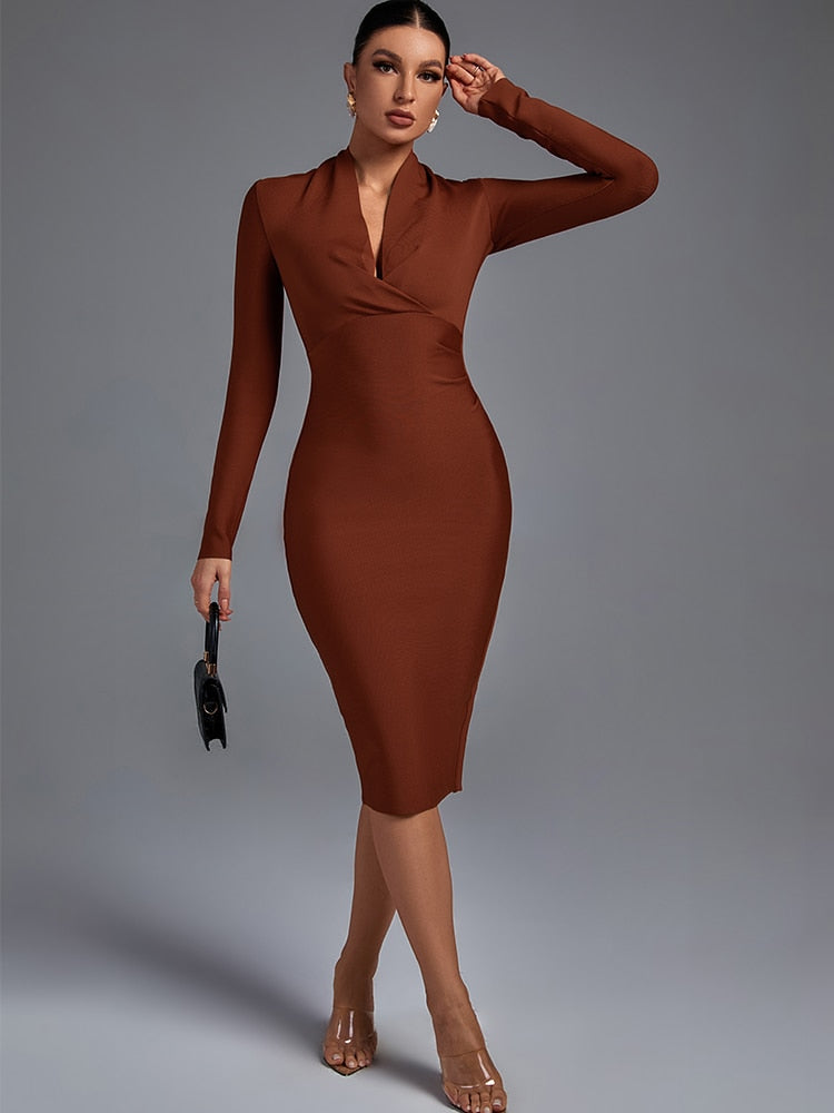 Draped Tan Bandage Dress - Dresses - DYAVOR®