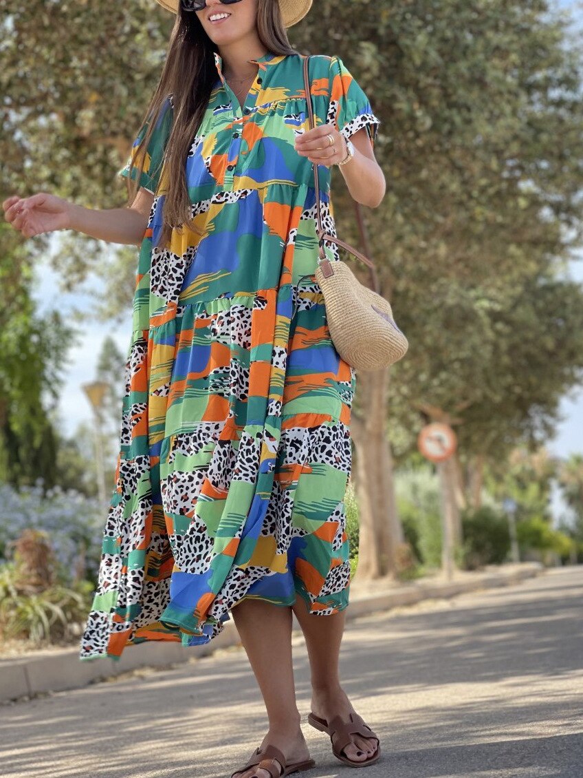 Dresses for Women 2023 Summer Print Dress Fashion Oversized Loose Short Sleeve Long Dress Elegant and Pretty Women's Dresses - - DYAVOR®