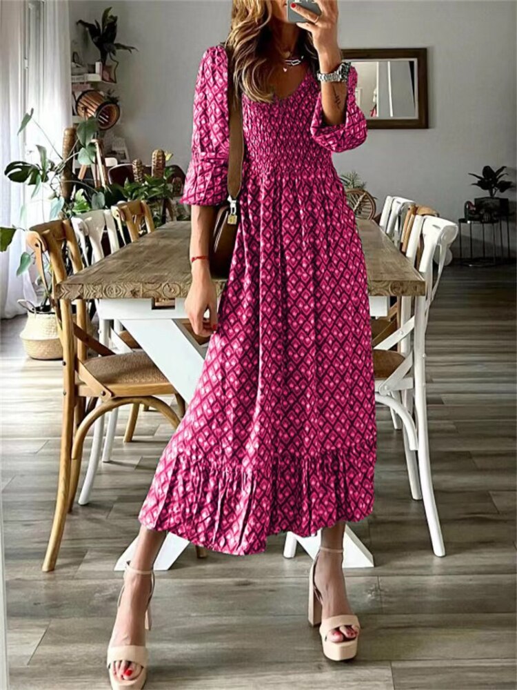 Summer Dress Women 2023 New Fashion Printing Dress Waist Floral Long Dresses Woman Clothing Elegant and Pretty Women's Dresses - - DYAVOR®