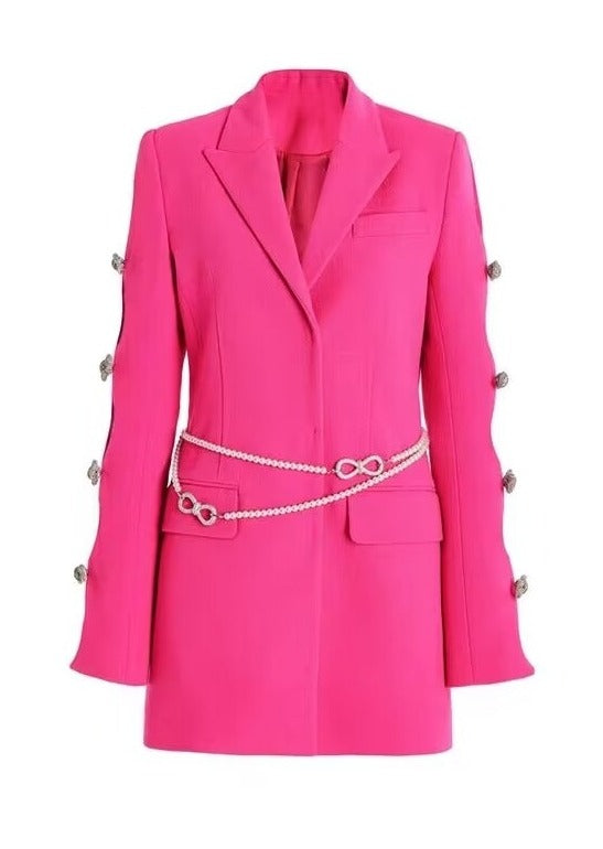 Brilliant Rose Blazer-Dress with Pearl Belt - - DYAVOR®