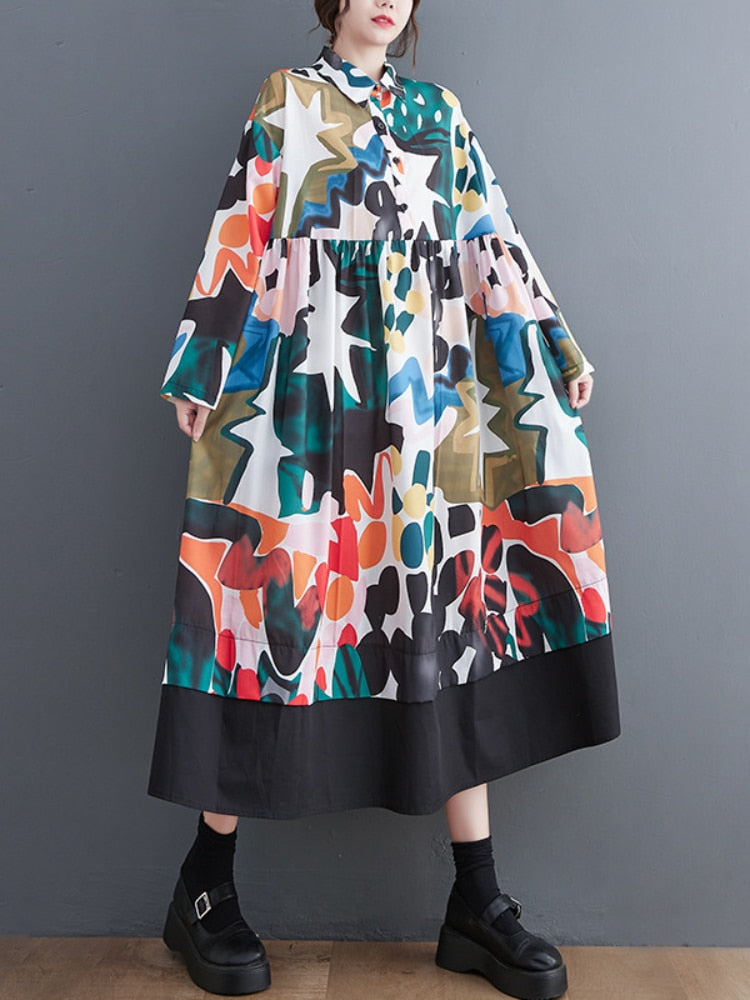 Womens Clothing Spring Summer New In Dresses Korean Fashion Print Shirt Dress Casual Loose Oversized Women Dress Streetwear - - DYAVOR®