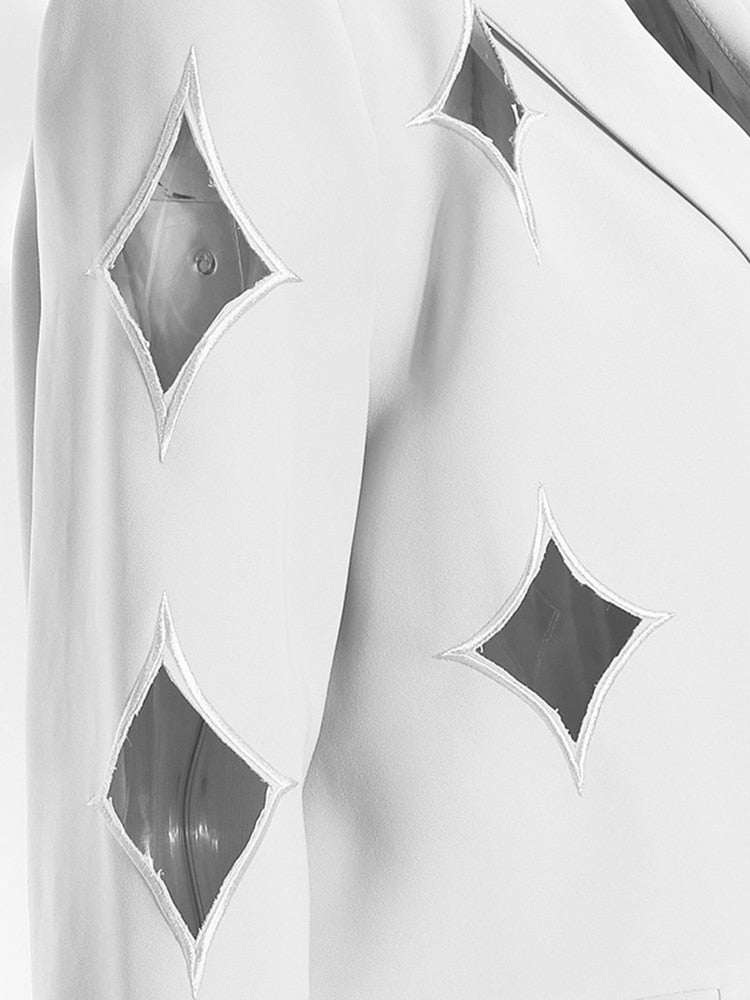 White Blazer with Diamond Cutouts - - DYAVOR®