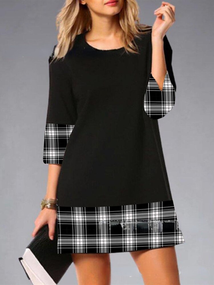 Women's Elegant Loose Dresses Spring Summer 2023 Fashion Plaid Patchwork Dresses Slim Dress Fancy Women's Dress Woman Clothing - - DYAVOR®