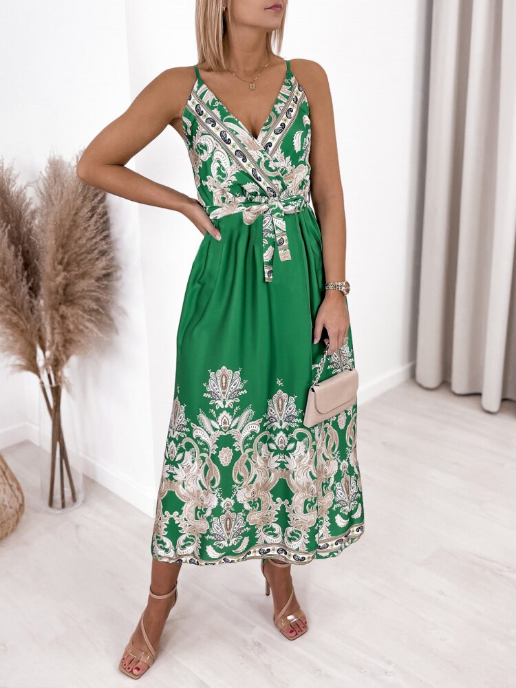 Dresses for Womens 2023 Summer New Printed Split Sexy Dress Fashion V-neck Suspender Long Dress Party Dresses Woman Clothing - - DYAVOR®