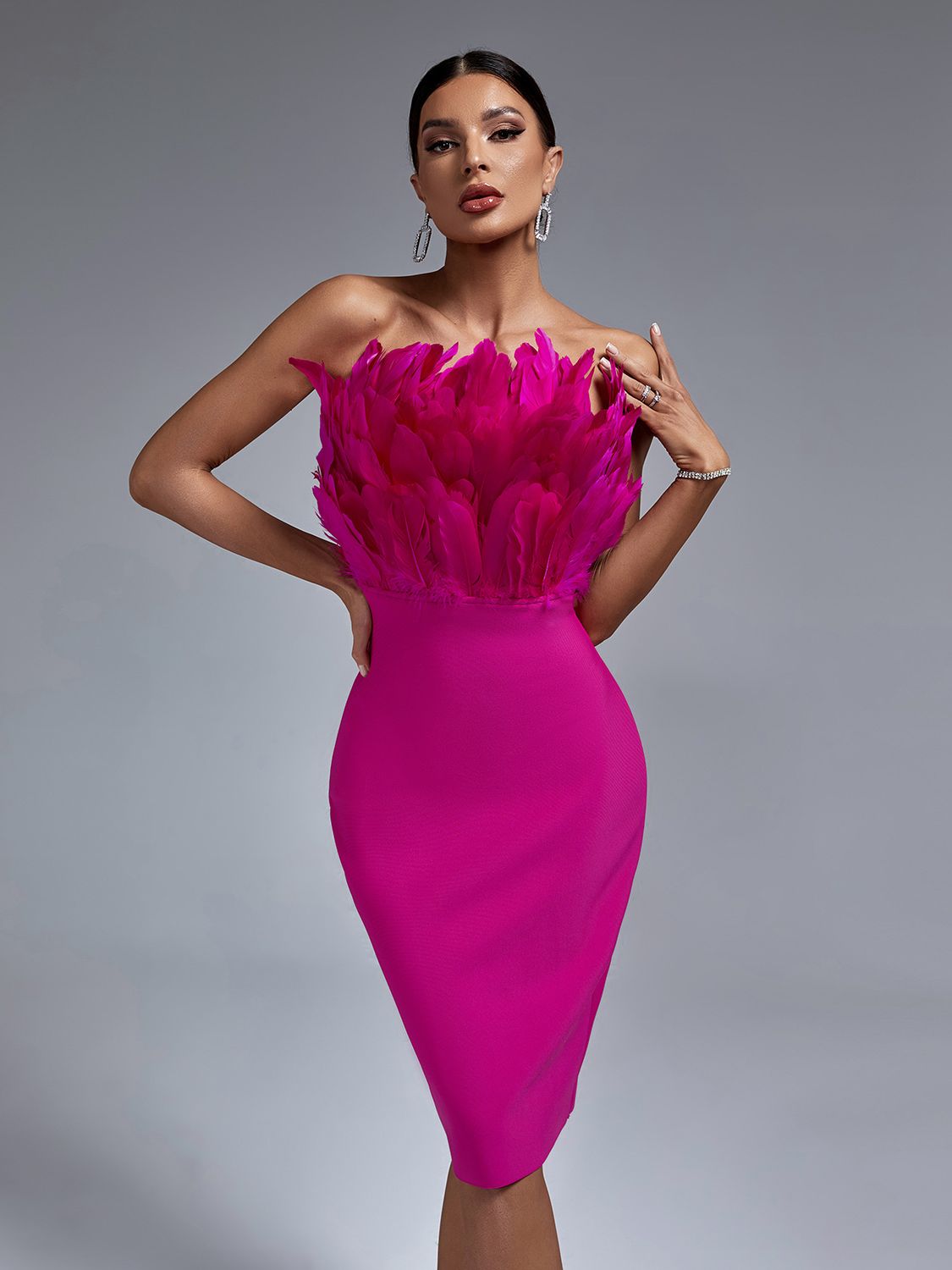 Feathered Chic Midi Party Dress - Dresses - DYAVOR®