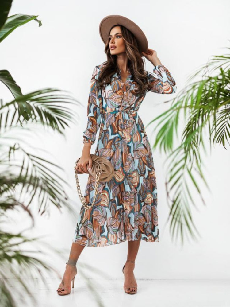 Spring Autumn New Temperament Elegant Dress V-neck High-waisted Commuter Long Dresses Fashion Banquet Party Dress Women Clothing - - DYAVOR®