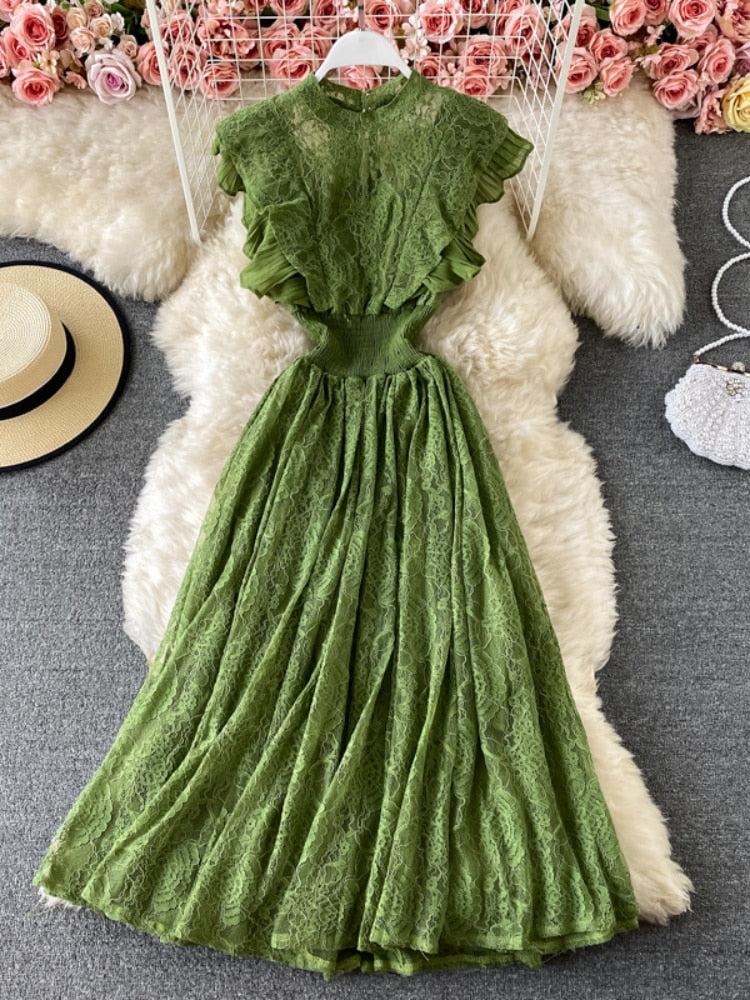 Party Dresses 2023 New Fashion Round Neck Lace Dress Long Sleeve Elegant Long Dress Formal Occasion Dresses Woman Clothing Robe - - DYAVOR®