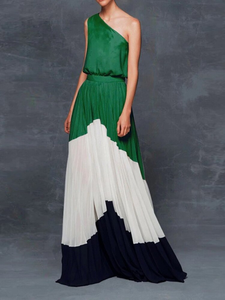 Spring Summer 2023 New Off-the-Shoulder Printed Sexy Dress Women Contrast Loose Spliced Long Dresses Formal Occasion Dresses - - DYAVOR®