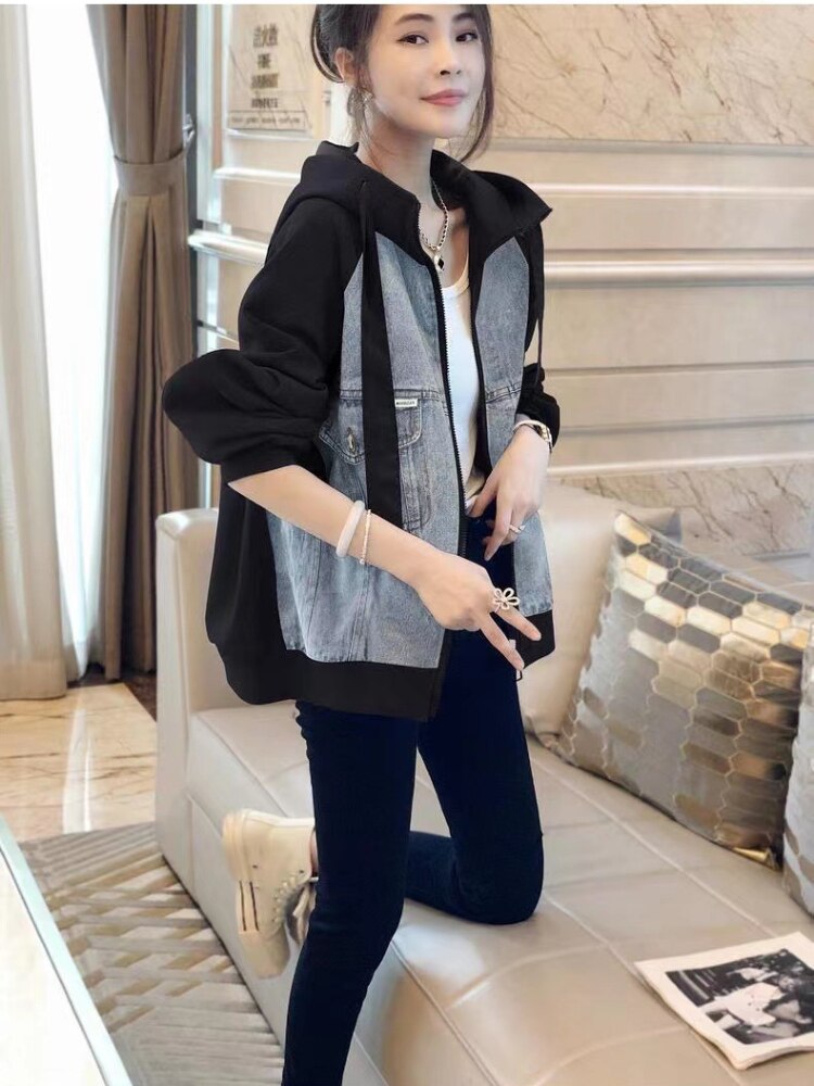 New Spring Autumn Middle and Long Windbreaker Women's Waist Is Slim Splicing Denim Jacket Women Denim Jacket Women Coats Tops - - DYAVOR®