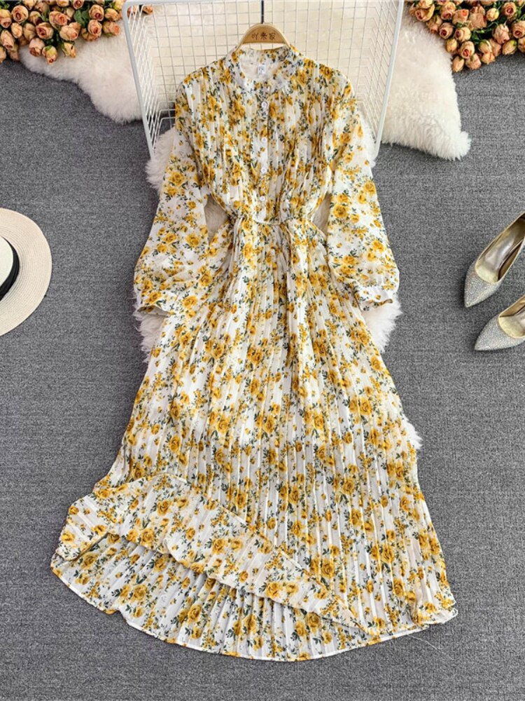 Elegant Party Dress for Women 2023 Summer New Korean Printed Chiffon Dress Gentle Wind Slim Long Dresses Formal Occasion Dresses - - DYAVOR®