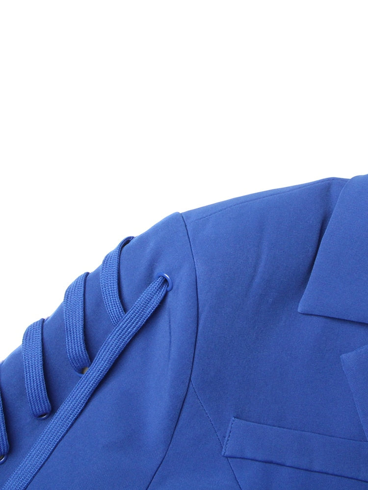Blue Mini Jacket Dress with Ties - - DYAVOR®