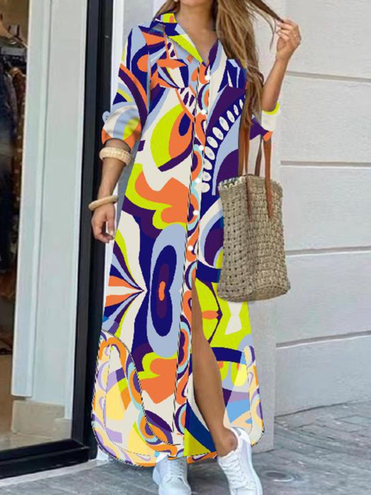 Spring Autumn New Fashion Trend Loose Casual Dress Long Sleeve Dresses Oversize Lapel Shirt Skirt Woman Clothes Streetwear Robe - - DYAVOR®