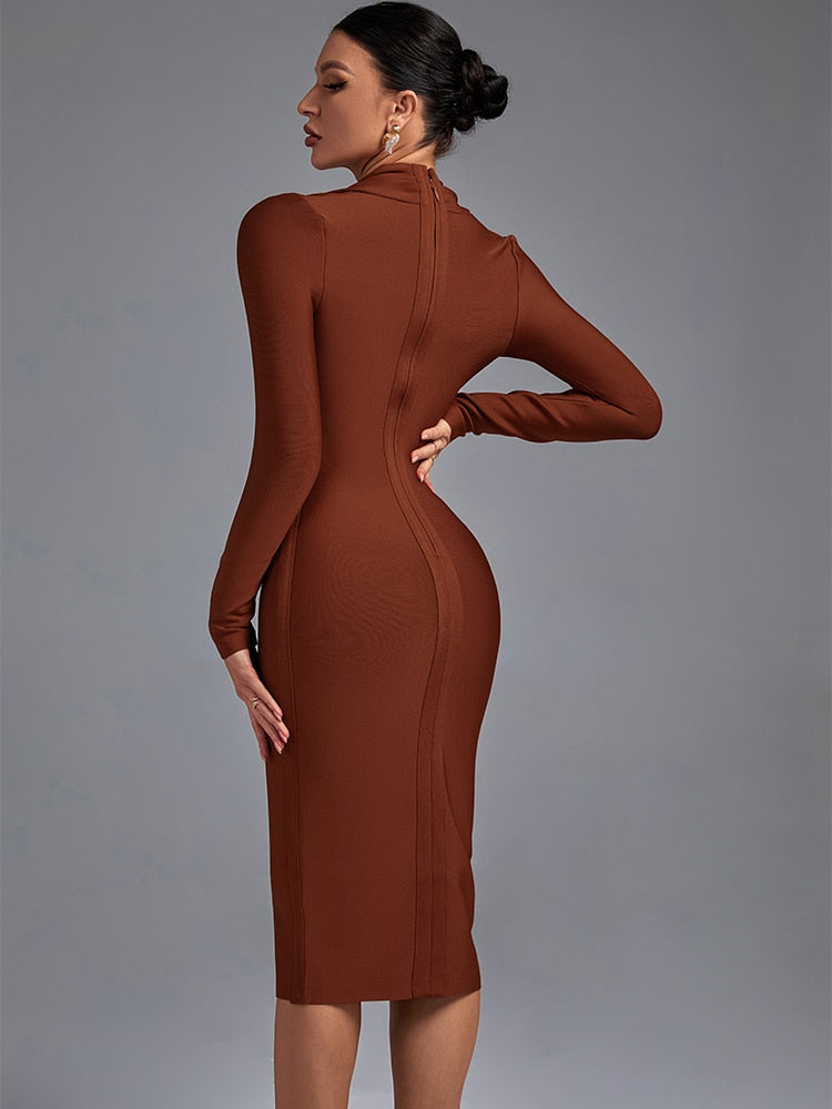 Draped Tan Bandage Dress - Dresses - DYAVOR®