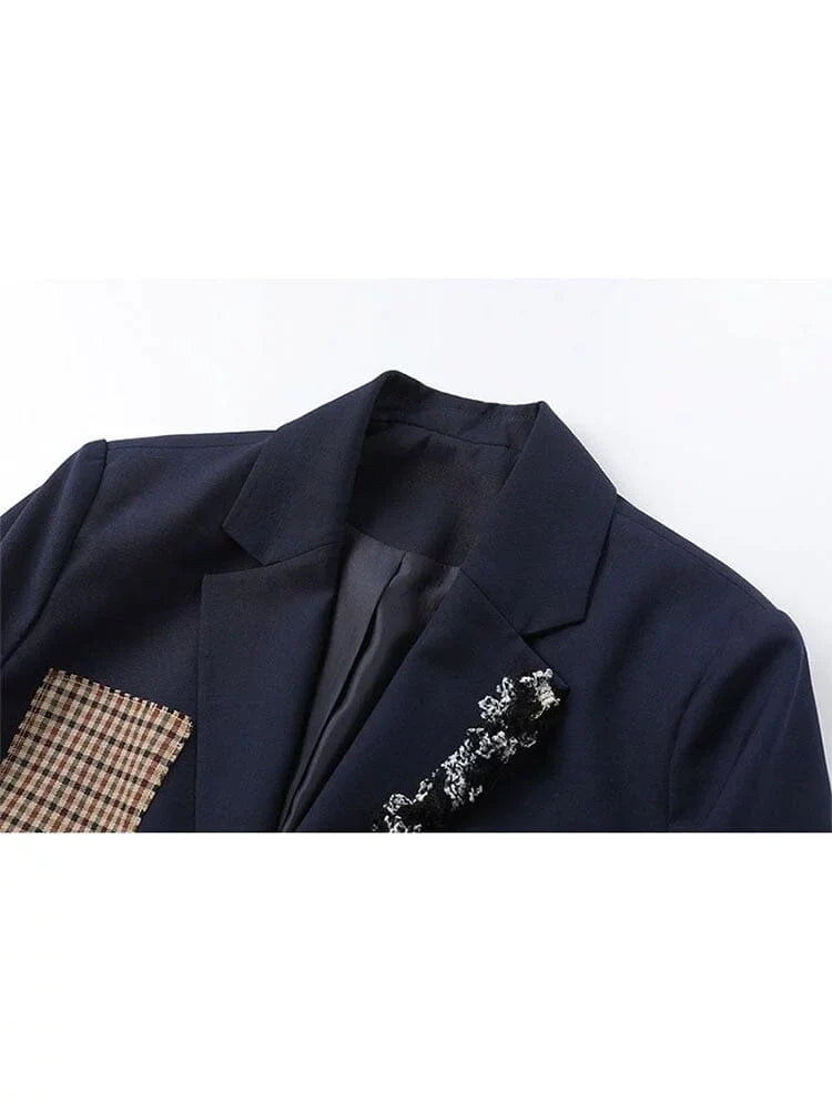 The Nancy Patchwork Pocket Long Sleeve Blazer - 0 - DYAVOR®