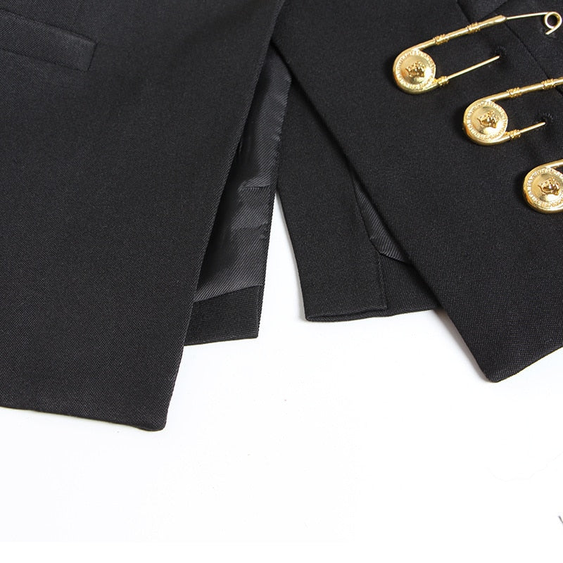 Black Blazer With Golden Safety Pin Trims - - DYAVOR®