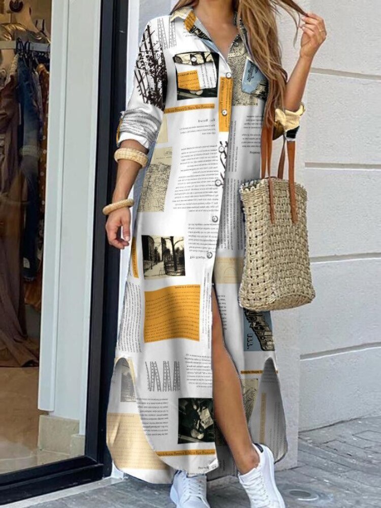 Spring Autumn New Fashion Trend Loose Casual Dress Long Sleeve Dresses Oversize Lapel Shirt Skirt Woman Clothes Streetwear Robe - - DYAVOR®