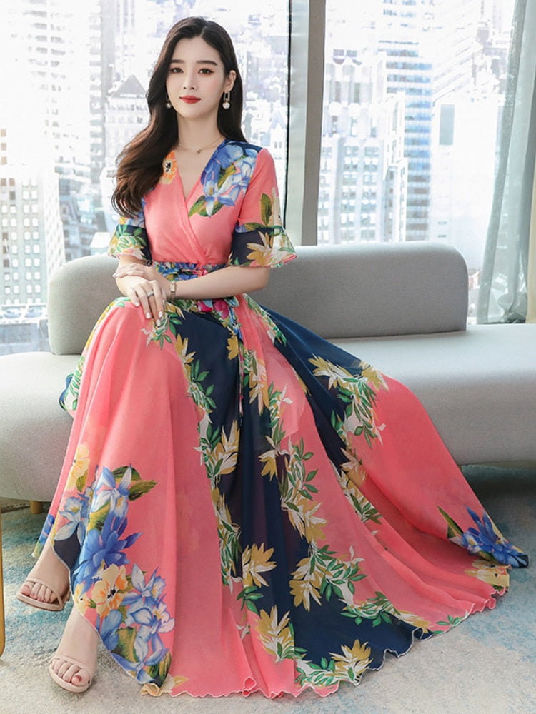 Dress for Women 2023 Summer New Fashion Chiffon Dress Printed Long Dresses Woman Clothing Temperament Elegant Women's Dresses - - DYAVOR®