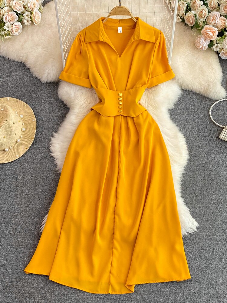 Womens Clothing 2023 Summer New French Luxury Style Temperament Shirt Dress Fashion Short Sleeve Dresses Formal Occasion Dresses - - DYAVOR®