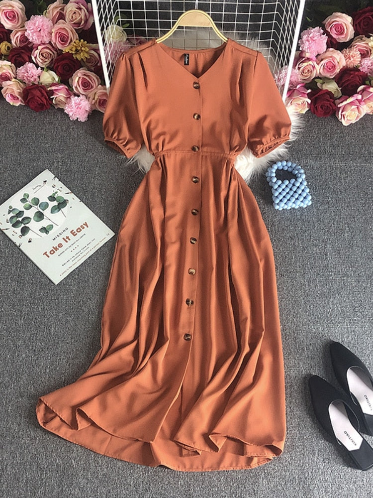 Female Clothing New Korean Version Loose Short Sleeve Dress with Waist Wrapped Cardigan Style Long Dress Formal Occasion Dresses - - DYAVOR®
