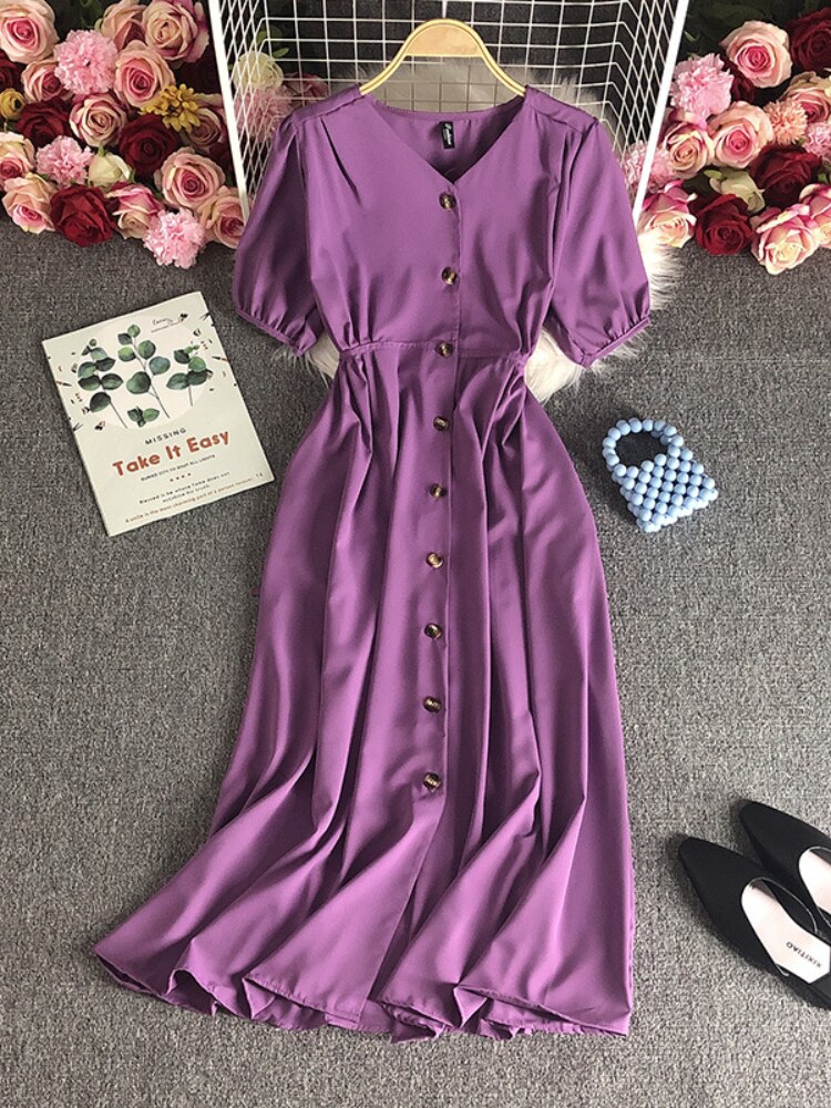 Female Clothing New Korean Version Loose Short Sleeve Dress with Waist Wrapped Cardigan Style Long Dress Formal Occasion Dresses - - DYAVOR®