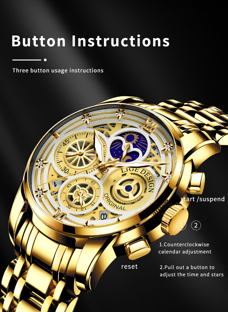 Women's Chronograph Creative Moon Phase Waterproof Wristwatch - Watches for Women - DYAVOR®