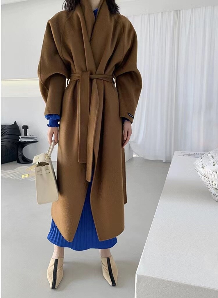 Women Autumn Winter Double Faced Trench Coat for Women's Wool Large Lapel Classic New Water Ripple Coats Jackets - - DYAVOR®
