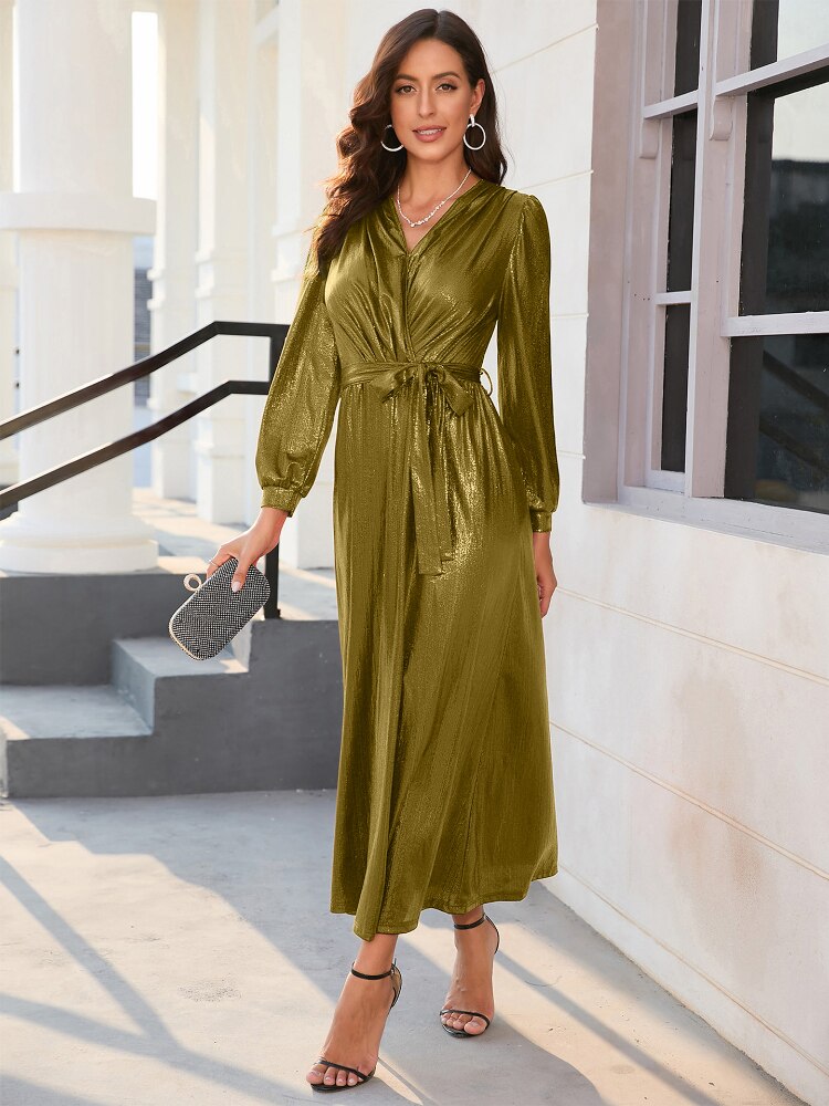 Women Dress 2023 New In Dresses V-Neck Slim Lace Up Gold Plated Dress Wine Party Fashion Formal Occasion Dresses Womens Clothing - - DYAVOR®