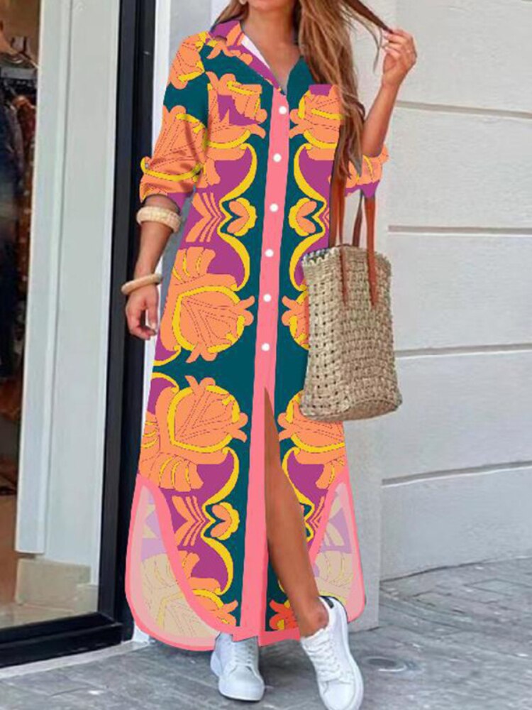 Spring Autumn New Fashion Trend Loose Casual Dress Long Sleeve Dresses Oversize Lapel Shirt Skirt Woman Clothes Streetwear Robe - - DYAVOR®