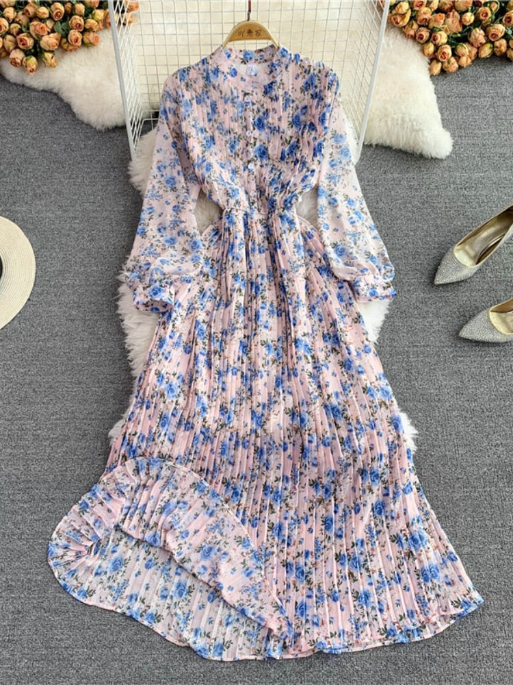 Elegant Party Dress for Women 2023 Summer New Korean Printed Chiffon Dress Gentle Wind Slim Long Dresses Formal Occasion Dresses - - DYAVOR®