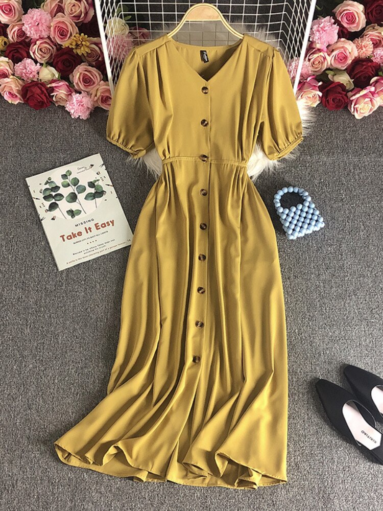 Female Clothing New Korean Version Loose Short Sleeve Dress with Waist Wrapped Cardigan Style Long Dress Formal Occasion Dresses - - DYAVOR®