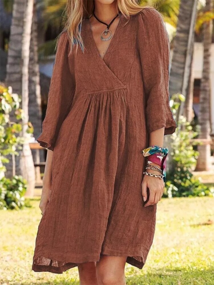 Dresses for Women 2023 The New Solid Color V-neck Oversize Loose Women's Dress Light and Breathable Party Dress Woman Clothing - - DYAVOR®