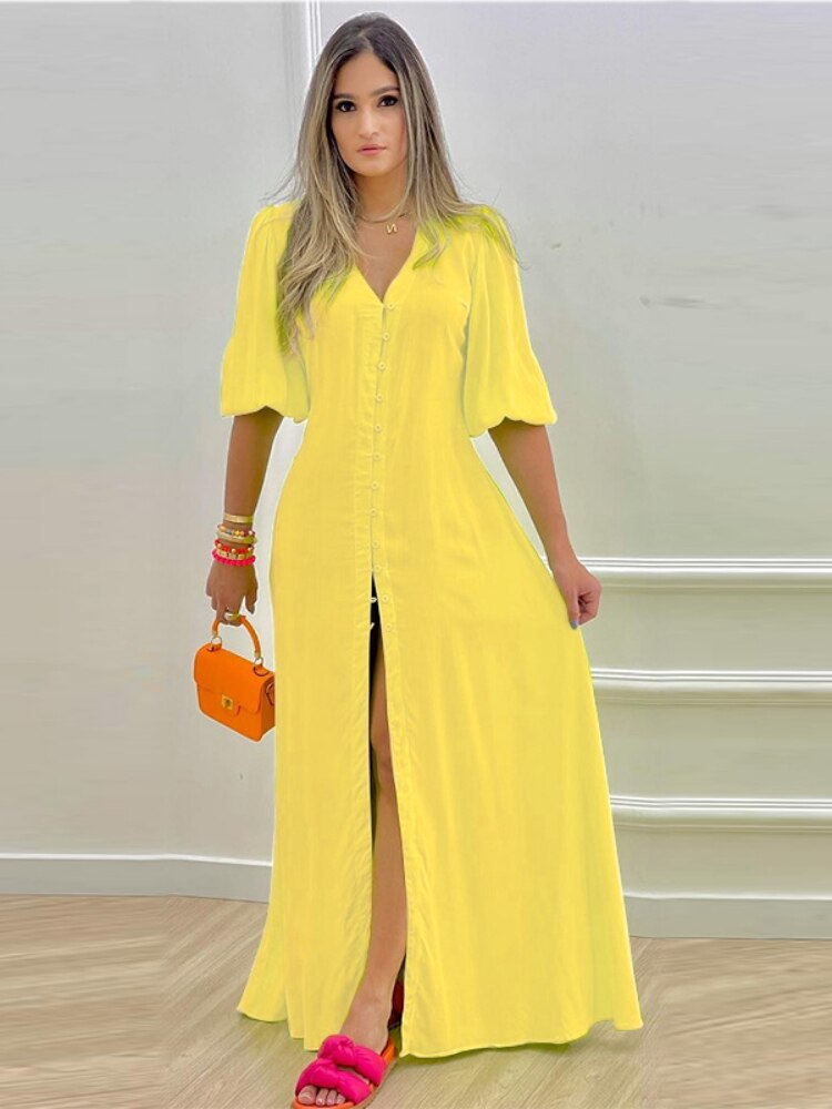Elegant Party Dresses for Women 2023 Spring Summer New Single-breasted Dress Loose Long Skirt Fashion Casual Women's Dresses - - DYAVOR®