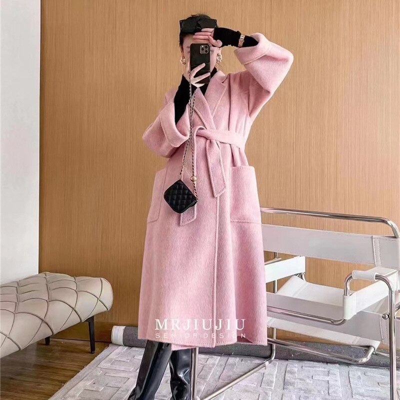 Women Autumn Double-sided Wool Coats and Jackets Women High-end Handmade Trench Coat Women Mulberry Silk Long Coat for - - DYAVOR®