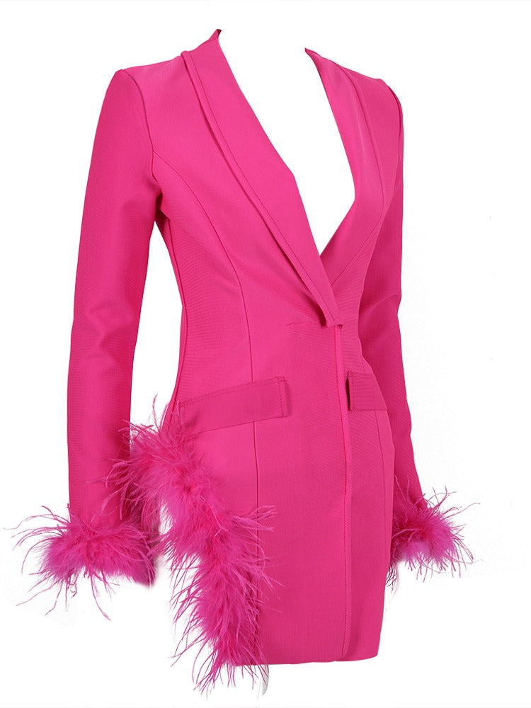 Pink Blazer Dress with Feathers - - DYAVOR®